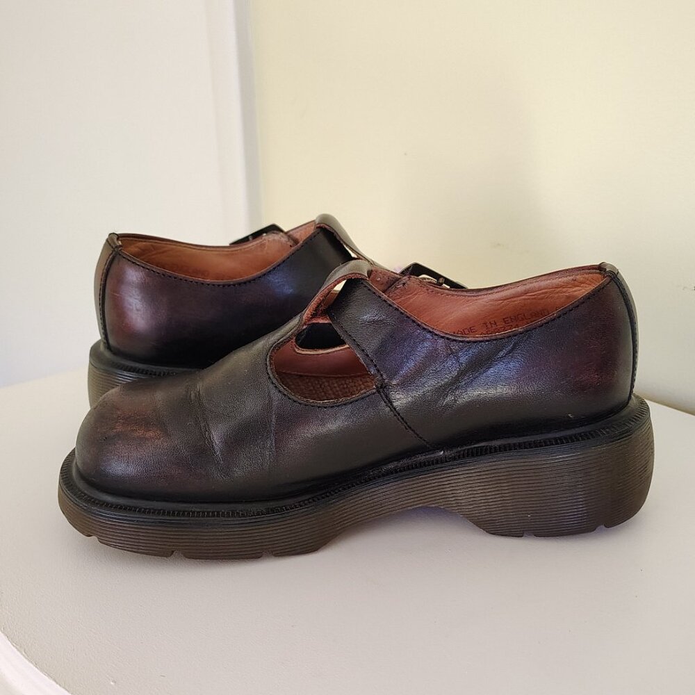 Vintage Black & Brown Leather Made in England DR. MARTENS Chunky Mary Jane Shoes - Picture 3 of 11